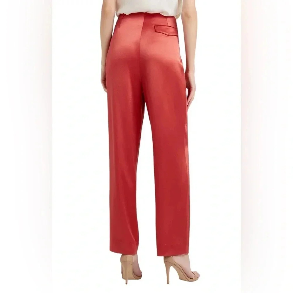 Cinq a Sept 5a7 SATIN RUTHY PANT Pleated Front Zip Closure Straight leg Size 4 - Picture 3 of 16